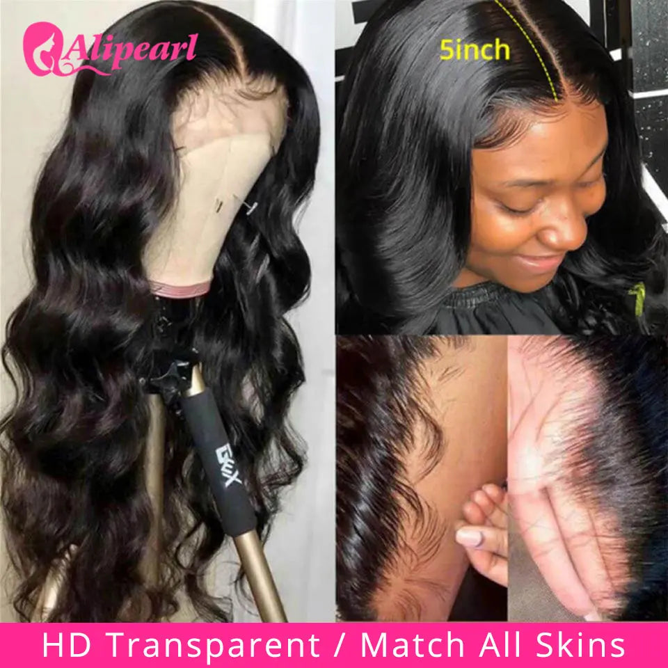 AliPearl Hair Real HD Lace Front Human Hair Wigs Body Wave 5x5 Closure Wig Invisible Lace Wig Pre-Plucked for Women Lace Wig