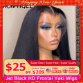 Wow Angel Jet Black 13x6/13x4 HD Lace Front Wigs Yaki Straight Human Hair 5x5 HD Lace Closure Wig Pre Plucked Kinky for Woman