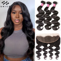 Unice Hair Body Wave Human Hair Bundles 3/4 PCS With 13x4 Lace Frontal Free Part 100% Human Hair Make 250% Density Wig