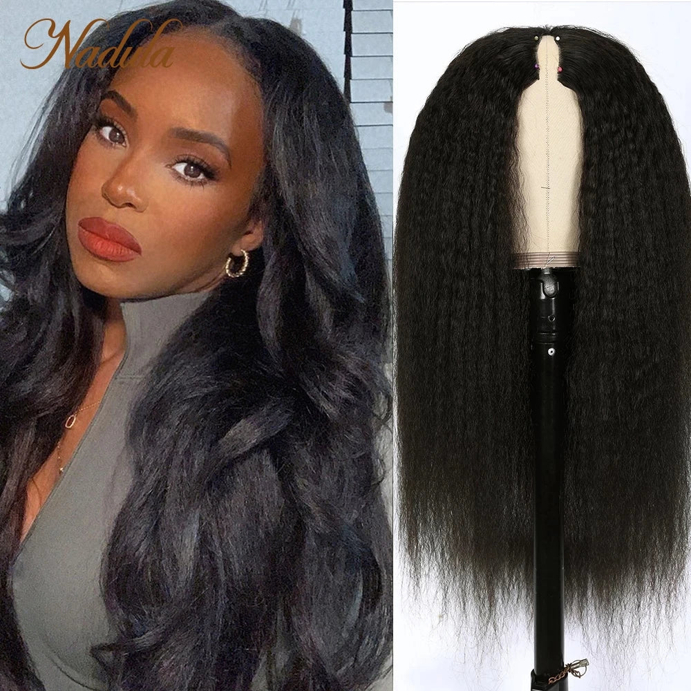 Nadula Hair Kinky Straight V Part Wig Human Hair Brazilian Hair Wigs V Shape  Human Hair Wigs No Leave Out