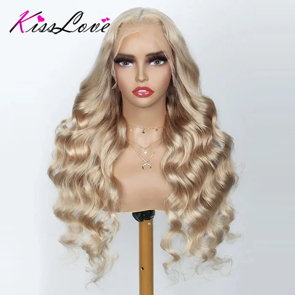 250% 3D Body Wave Ash Blonde 13x6 Lace Frontal Human Hair Wig Pre Plucked Brazilian Colored 13x4 HD Transparent Lace Front Wigs
