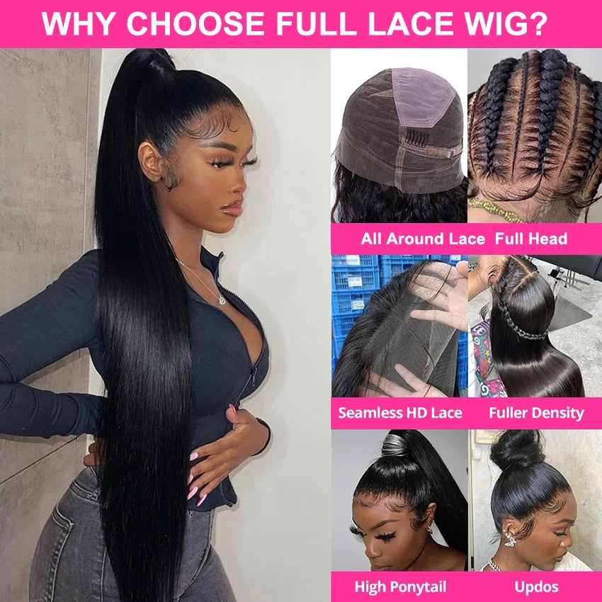 Full 360 Frontal Lace Wig Straight HD Transparent 13x4 Lace Front Wig Preplucked With Baby Hair Brazilian Remy Human Hair Lemoda