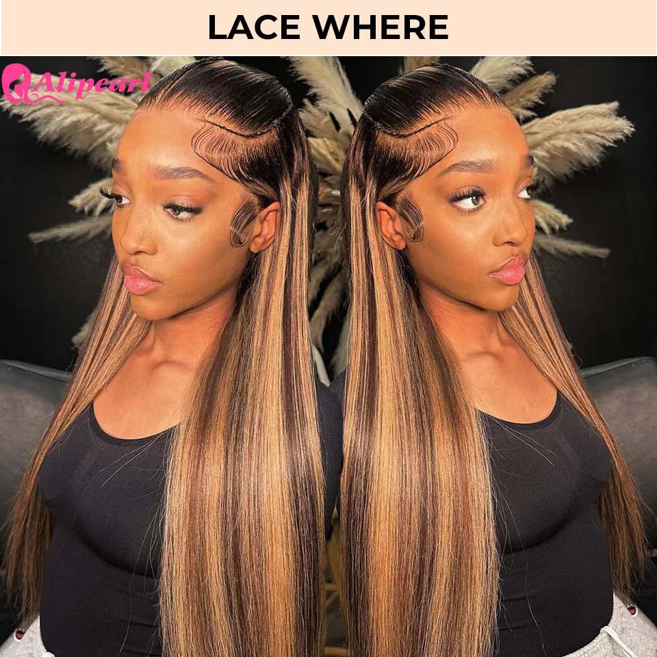 Alipearl Hair Highlight Ombre Colored 3 Part Pre Braided Wig 13x4 Lace Frontal Wig Straight Stylist Wig Pre Cut Wig