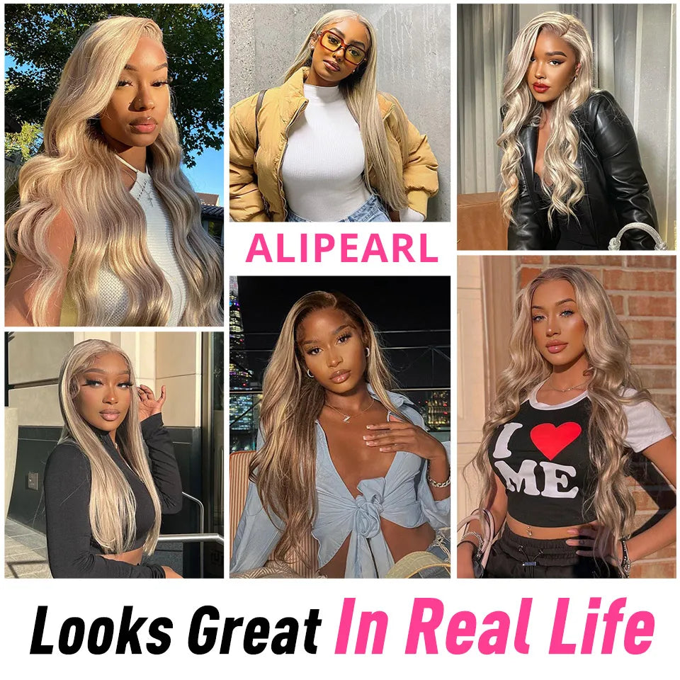 AliPearl Hair P18/613 Lace Front Wig Human Hair Highlight Straight Transparent Lace Front Wig For Women Peruvian 5x5 Closure Wi