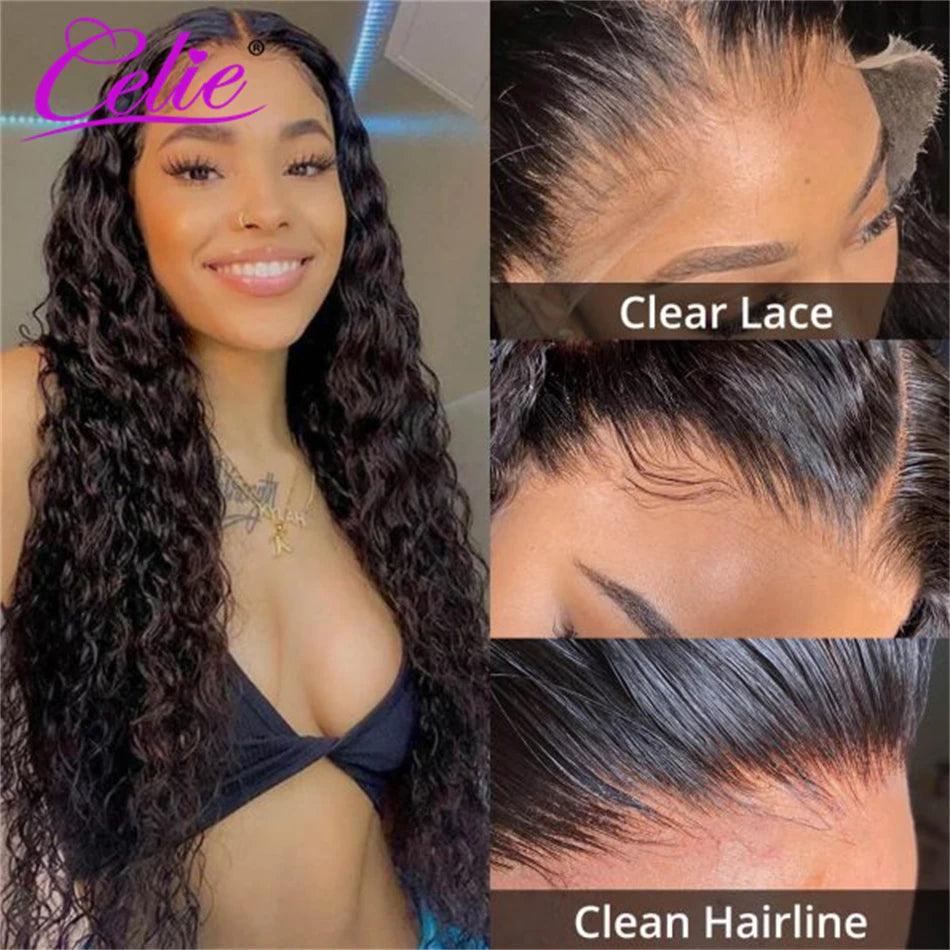 Celie Water Wave 13x6 Lace Front Human Hair Wigs HD Lace Frontal Wig Pre Plucked High Density Glueless Closure Wig
