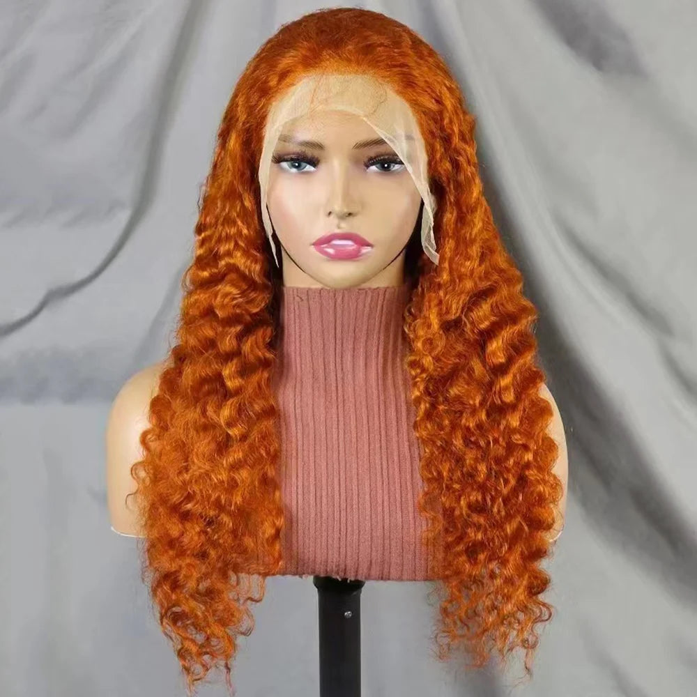 Water Wave Deep Wave Curly 100% Human Hair Wig  200% Density 22 inches Ginger 350# Color 13x4 Transparent Lace Frontal Hair Wig