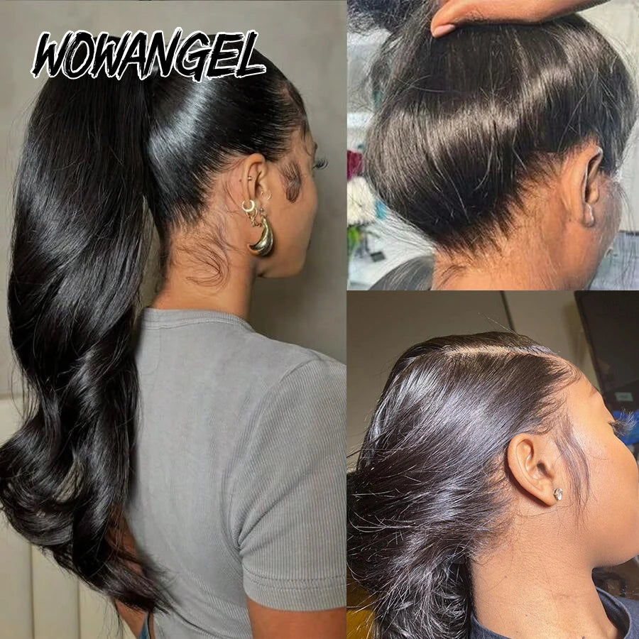 Hidden Strap Body Wave 360 HD Lace Frontal Wigs Human Hair Pre Plucked Glueless Brazilian Virgin Full Lace Wig With Drawstring