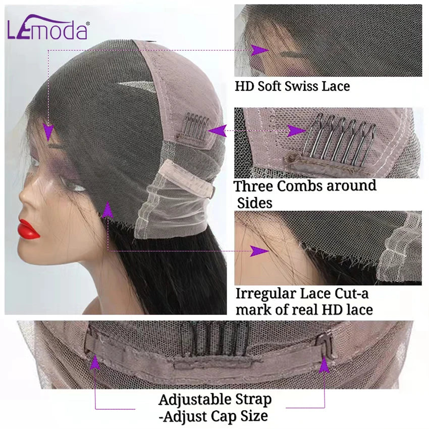Full 360 Frontal Lace Wig Straight HD Transparent 13x4 Lace Front Wig Preplucked With Baby Hair Brazilian Remy Human Hair Lemoda