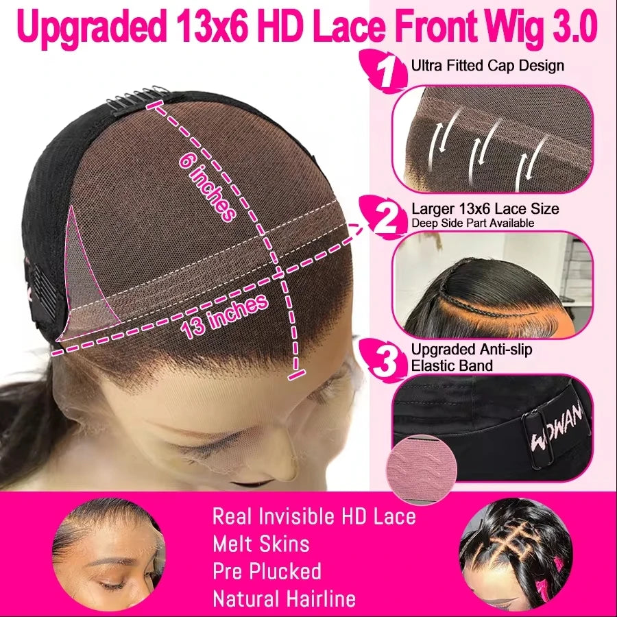 Wow Angel Jet Black 13x6/13x4 HD Lace Front Wigs Yaki Straight Human Hair 5x5 HD Lace Closure Wig Pre Plucked Kinky for Woman