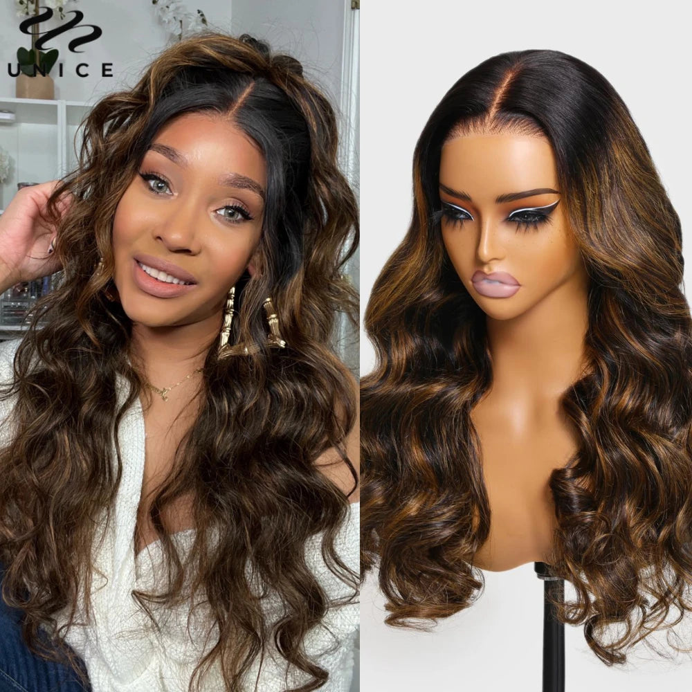 UNice 7x5 Bye Bye Slip™ Balayage Highlight Body Wave Wig Pre Cut Pre Bleached Glueless Human Hair Wig
