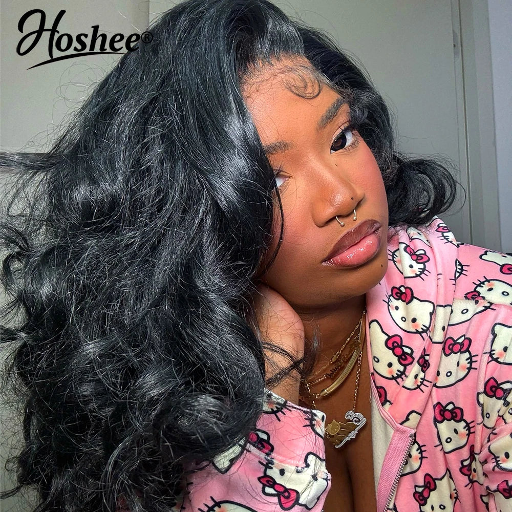 Glueless Layered Curtain Bangs Wig Human Hair Wear&Go 13x4 Lace Front Human Hair Wigs For Black Women 4x4 Lace Closure Wig 250%