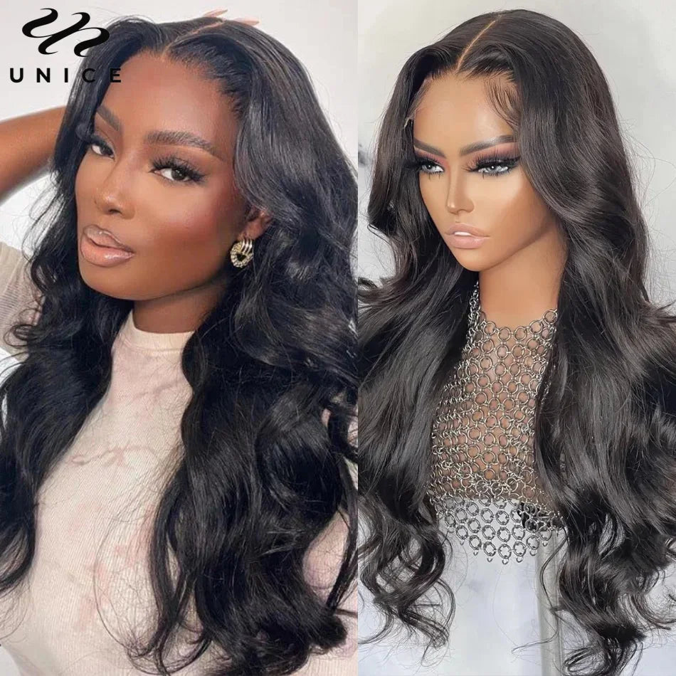UNice 13x4 Lace Frontal Pre Cut Pre Bleached Pre Plucked Body Wave Human Hair Glueless Wig Ready To Wear 250% Density
