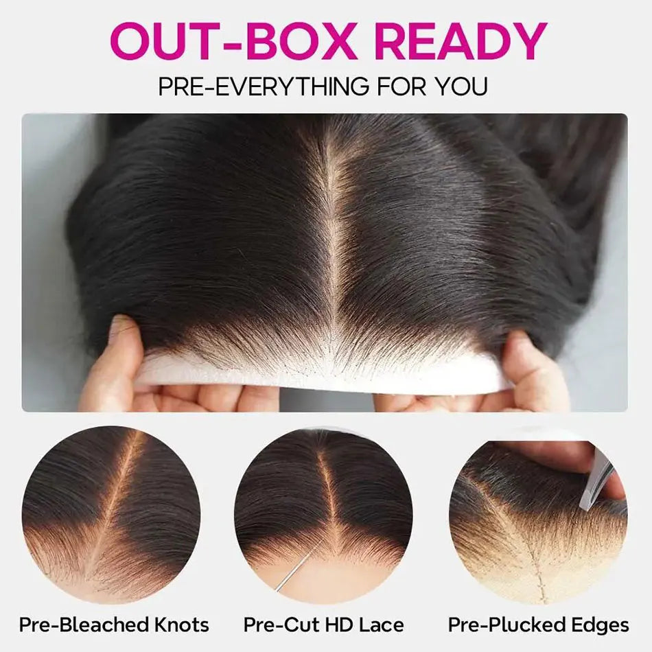 Celie Pre-bleached Knots Kinky Straight HD Lace Closure Wig 6×5 Pre-cut Lace Glueless Wig Wear & Go Pre Plucked Human Hair Wigs