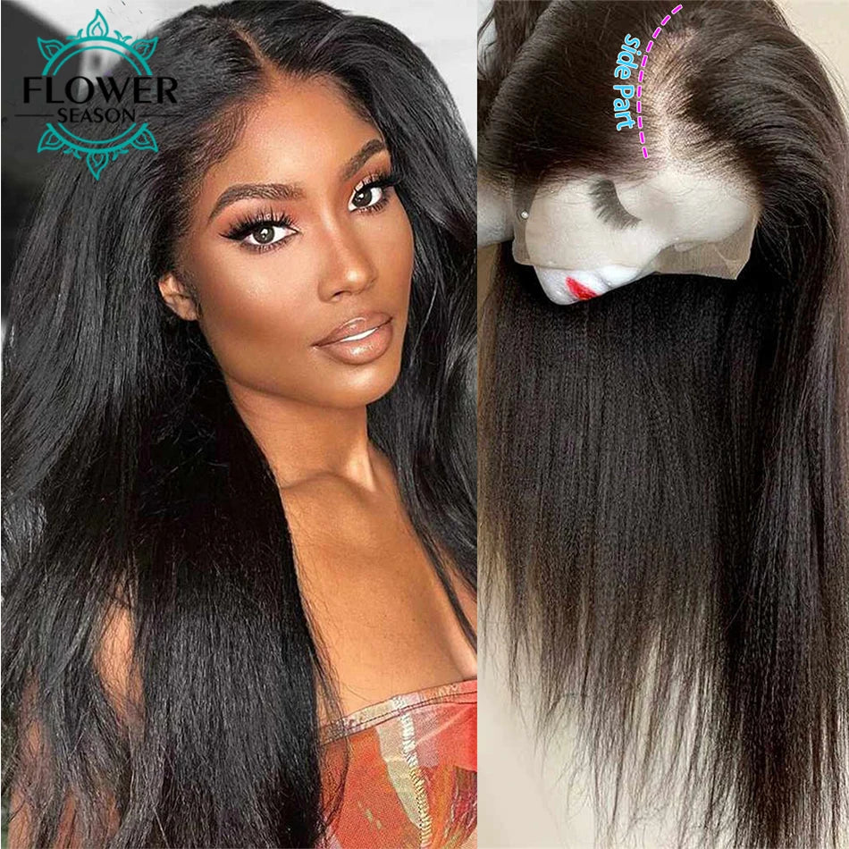 Transparent 360 Lace Frontal Wigs Light Yaki Human Hair Wig Glueless 360 Full Lace Front Wig Yaki Straight Preplucked for Women