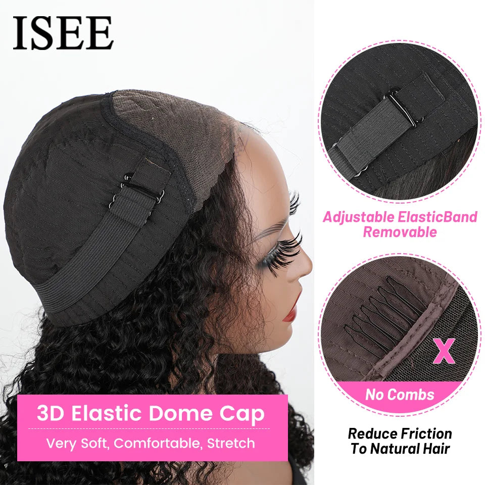 ISEE Hair Wear Go 7x5 Glueless HD Afro Kinky Curly Lace Front Wig Human Hair Transparent Deep Curly Wigs Pre Cut PrePlucked