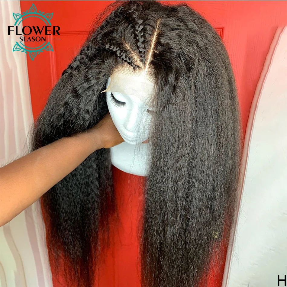 Kinky Straigt Full Lace Wig HD Lace Human Hair 360 Lace Frontal Wigs Preplucked for Black Women Kinky Straight Wig 150Density
