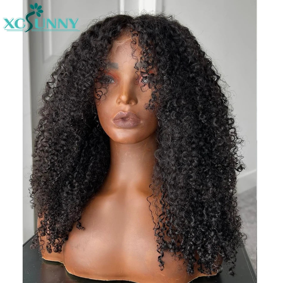 Kinky Curly Full Lace Wig Transparent Lace frontal Wigs Human Hair Curly 13x6 Lace Front Wig Pre Plucked Brazilian xcsunny