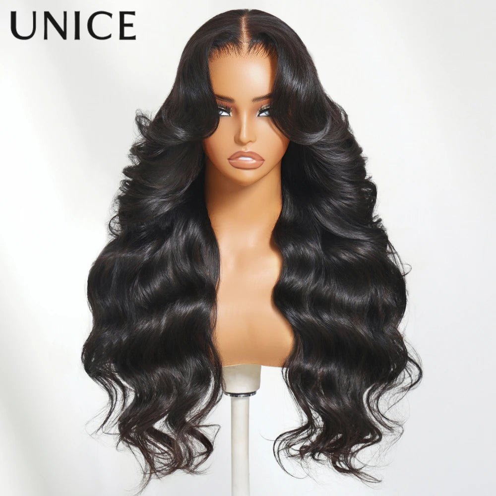 UNice 13x4 HD Real Scalp Loose Wave Wig With Face Framing Curtain Bangs Pre Cut Pre Bleached Glueless Human Hair Wigs