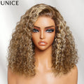 UNice 7x5 Bye Bye Slip™ Left Side Part Honey Blonde Highlight Water Wave Curly Bob Wig With Drawstring Glueless Human Hair Wigs
