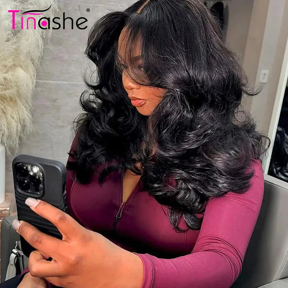 Tinashe Layered Cut Loose Body Wave 6×5 HD Lace Wig Double Drawn Pre Bleached Wear&Go Glueless Lace Closure Human Hair Wigs