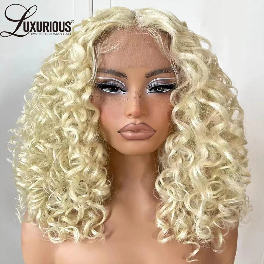 Blonde Glueless Wigs Human Hair Deep Wave 13x4 Transparent lace Front Human Hair Wig 250% Deep Curly Human Hair Wigs For Women