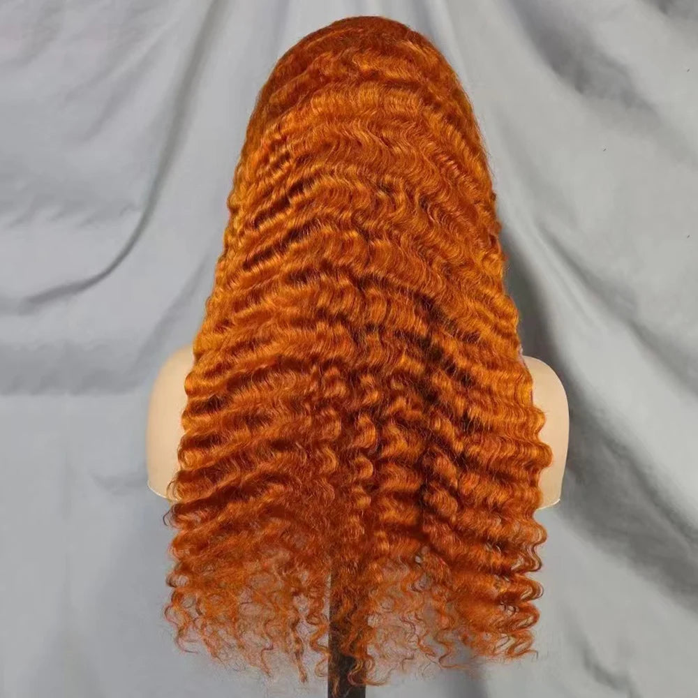 Water Wave Deep Wave Curly 100% Human Hair Wig  200% Density 22 inches Ginger 350# Color 13x4 Transparent Lace Frontal Hair Wig