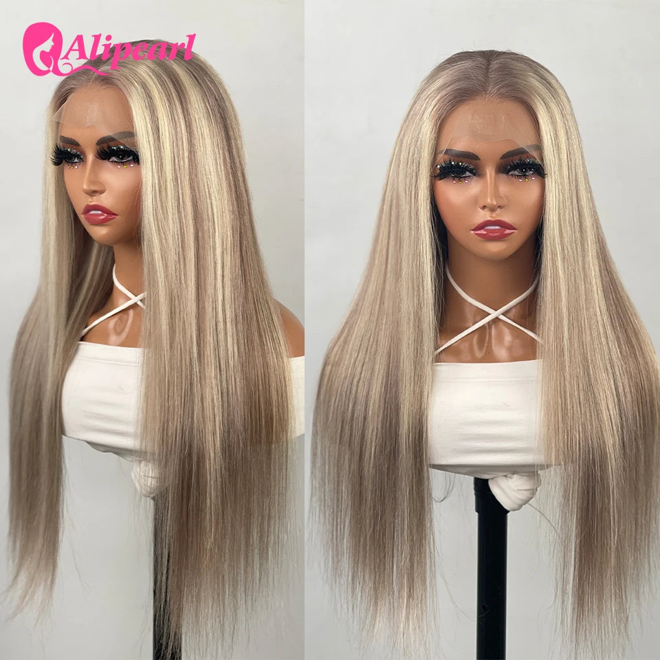 AliPearl Hair P18/613 Lace Front Wig Human Hair Highlight Straight Transparent Lace Front Wig For Women Peruvian 5x5 Closure Wi