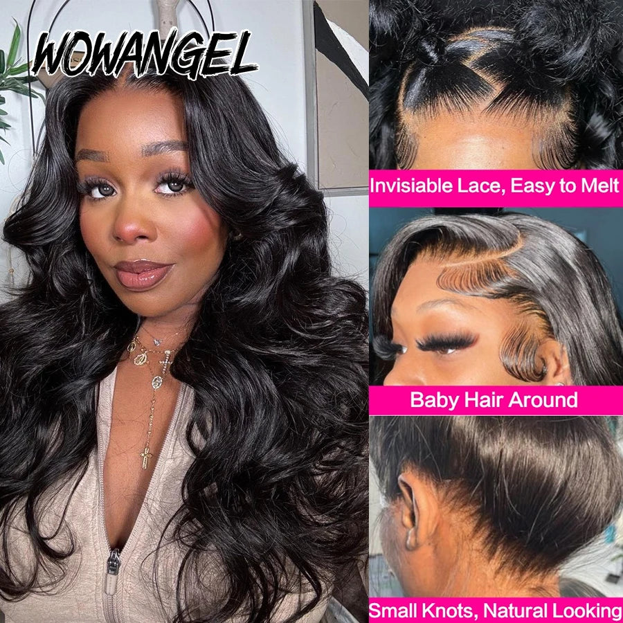 Hidden Strap Body Wave 360 HD Lace Frontal Wigs Human Hair Pre Plucked Glueless Brazilian Virgin Full Lace Wig With Drawstring