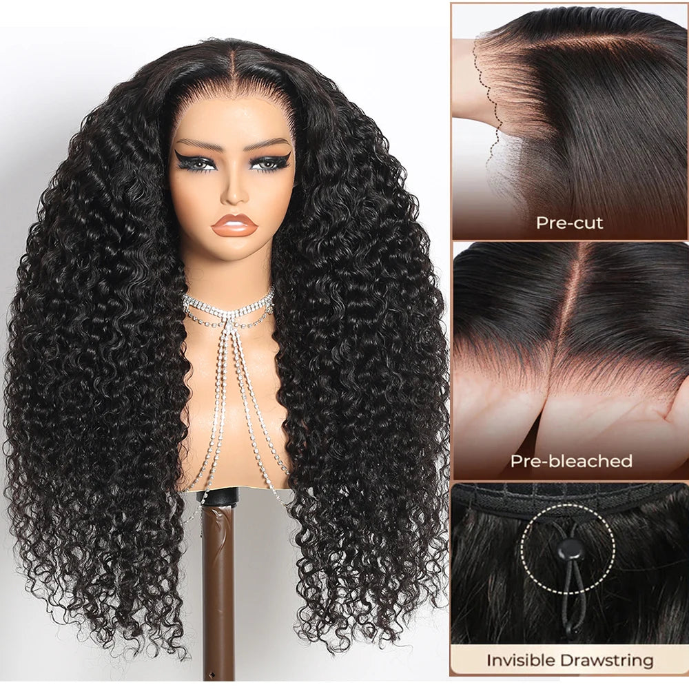 Deep Curly 13x6 HD Glueless Human Hair Wigs for Women Bye Bye Knots Pre Plucked Virgin Hair Lace Frontal Wig Natural Hairline