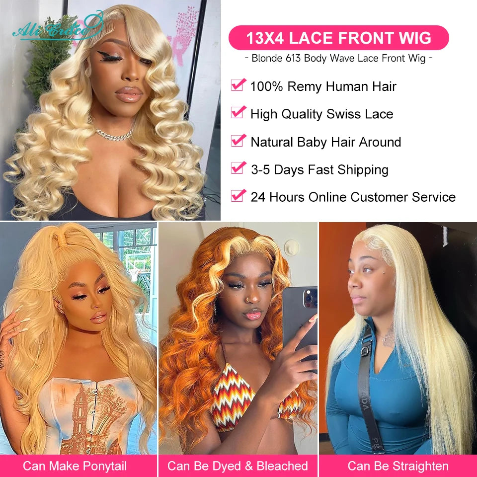 AliGrace Hair Body Wave 613 Blonde Lace Front Wig Human Hair Wigs Full 13x4 Transparent Lace Frontal Wig Pre-Plucked Hairline