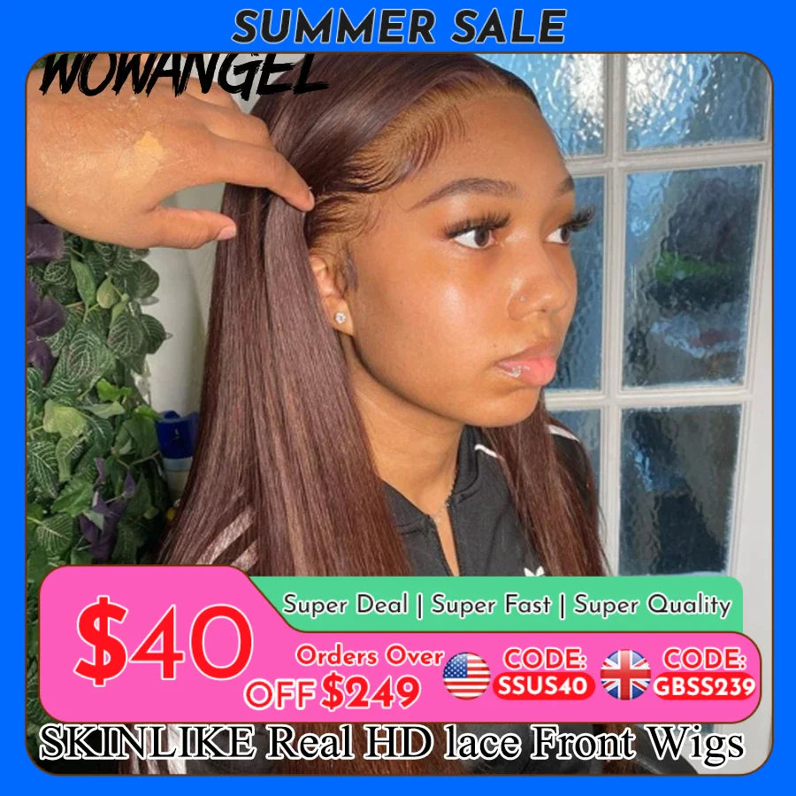 Wow Angel Chocolate Brown Colored 13x6 HD Lace Front Wig Straight Wigs Glueless Human Hair Wig Weargo Wig Melt Skin For Woman