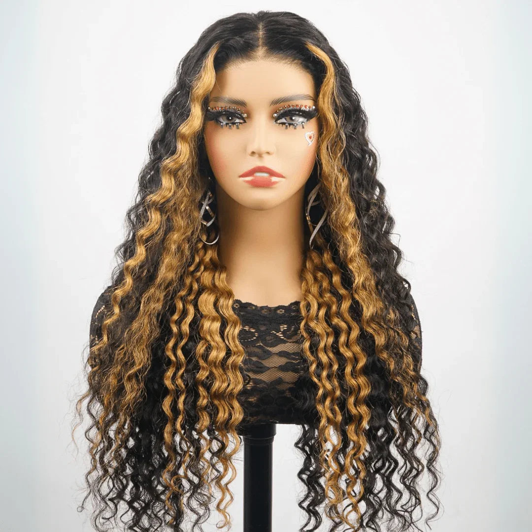 Deep Wave Lace Front Wigs Blonde Highlights Luxurious Deep Curly Wave Glueless HD Lace Glueless Wig Flash Sale-Amanda Hair