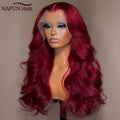 Bleached Burgundy 13x4 Tranparent Lace Front Human Hair Wigs Red Colored 99j Body Wave Lace Frontal Wig Pre Plucked 180%