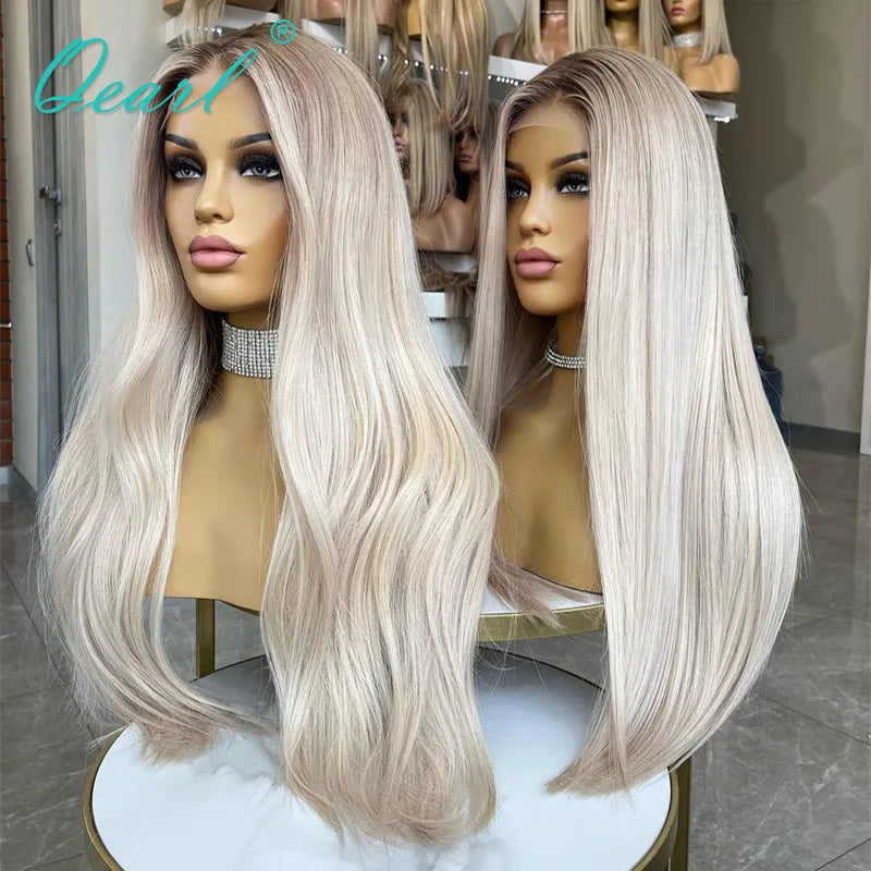 Full Lace Wig Real Human Hair Lace Frontal Wig HD Icy Ash Blonde Loose Body Wave Virgin Brazilian Hair Lace Front Wig 180% Qearl