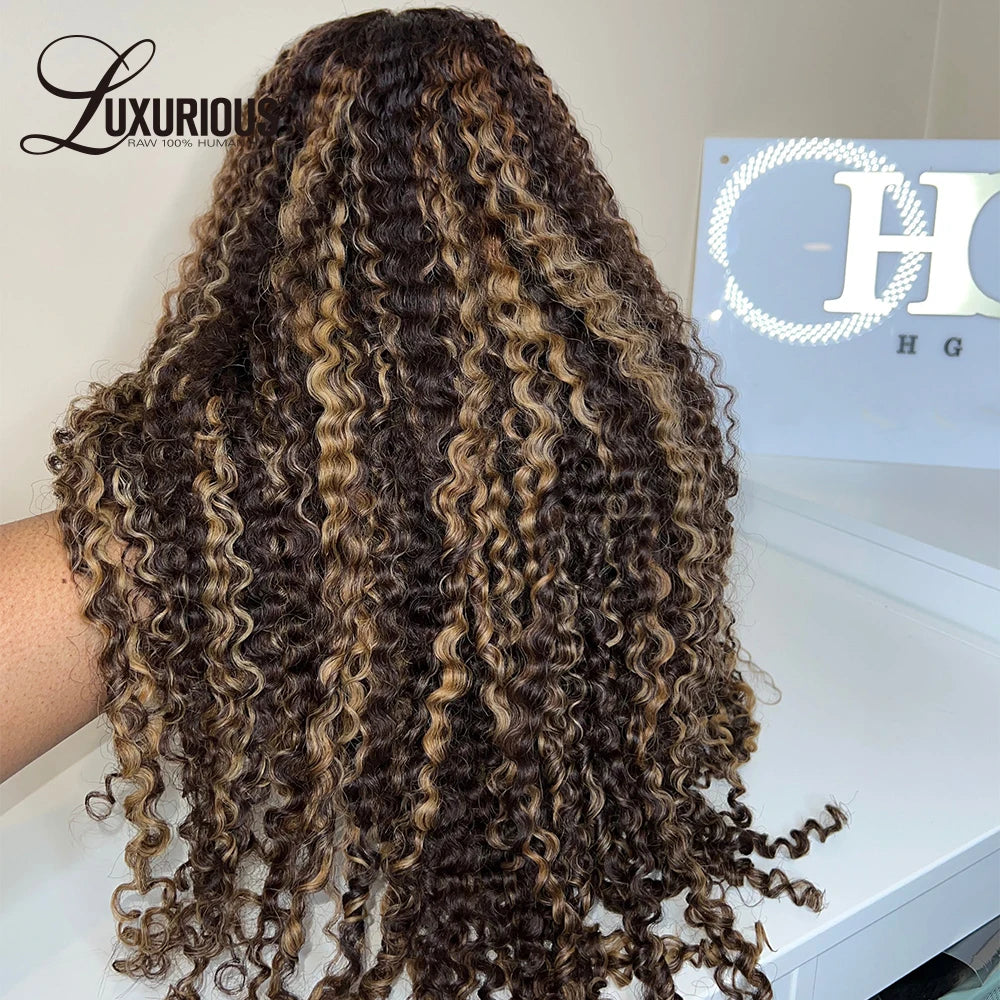 Highlight Honey Blonde Latin American Curly 13x4 Pre-Cut Lace Human Hair Wigs For Black Women Brazilian  Glueless 13x6 Lace Wig