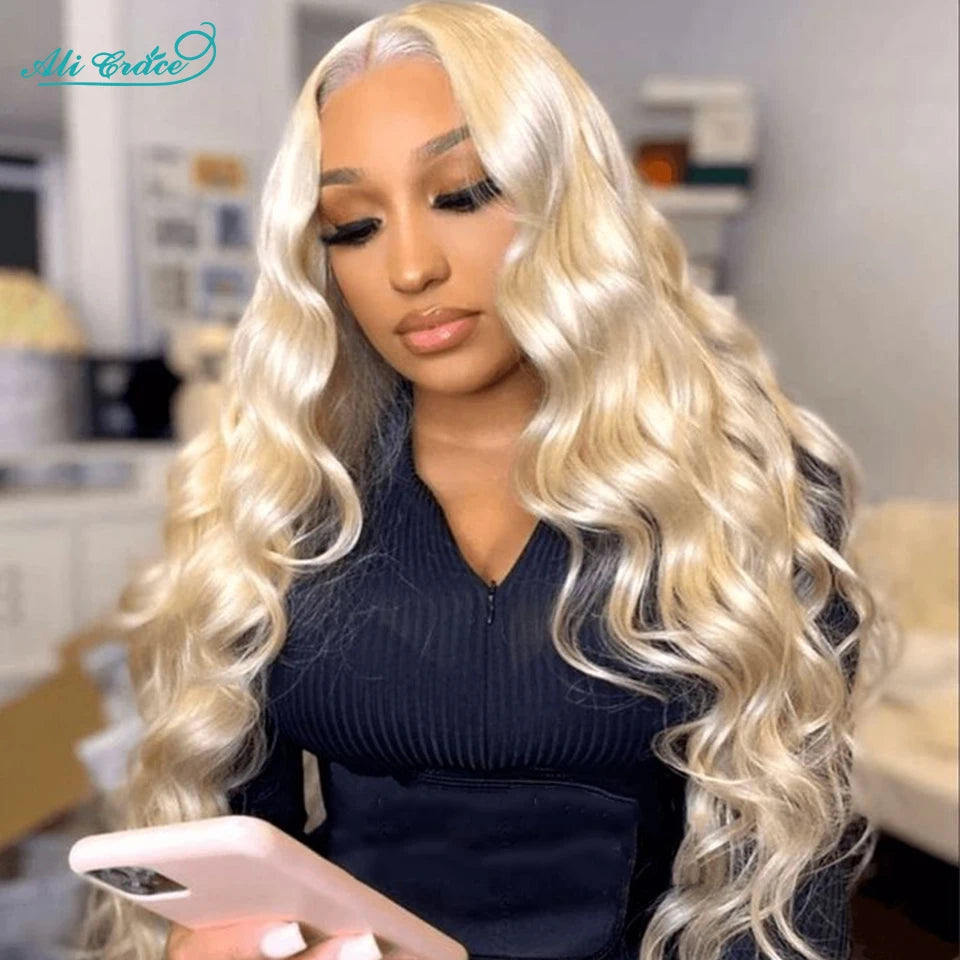 AliGrace Hair Body Wave 613 Blonde Lace Front Wig Human Hair Wigs Full 13x4 Transparent Lace Frontal Wig Pre-Plucked Hairline