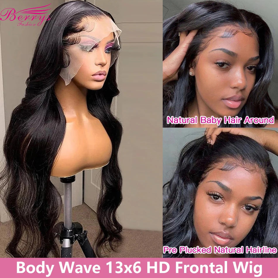 Berrys Fashion Hair 13x6 HD Lace Front Human Hair Wigs Pre Plucked Body Wave 5x5 Lace Closure Wig 13x4 Lace Frontal Wig 250%