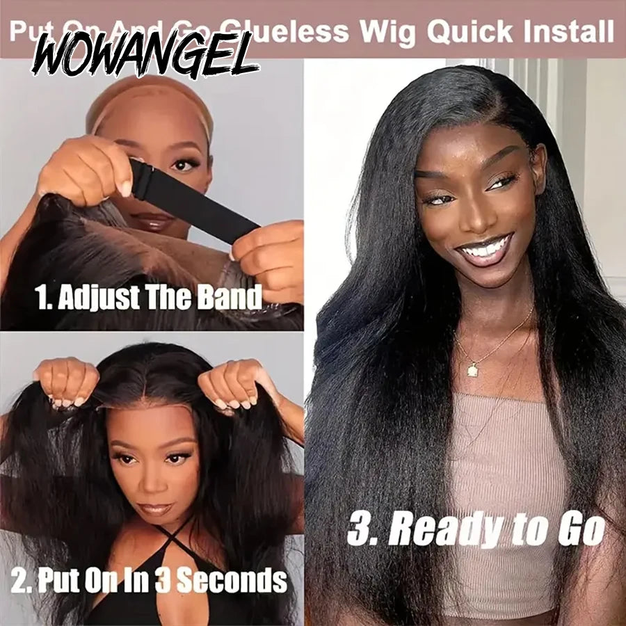 Kinky Straight Wear & Go Glueless Wig 5X5 HD Lace Closure Wigs Human Hair Pre Plucked Natural Scalp Brazilian Hair For Women