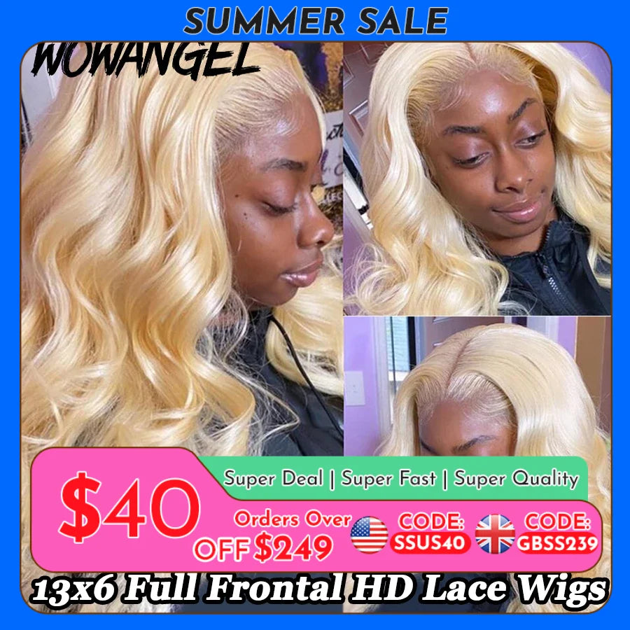 32inch 250% 13x6 HD Lace Frontal Wigs Melt Skins Natural Scalp 613 Blonde Body Wave Wig HD Lace Closure Human Hair Wigs Glueless