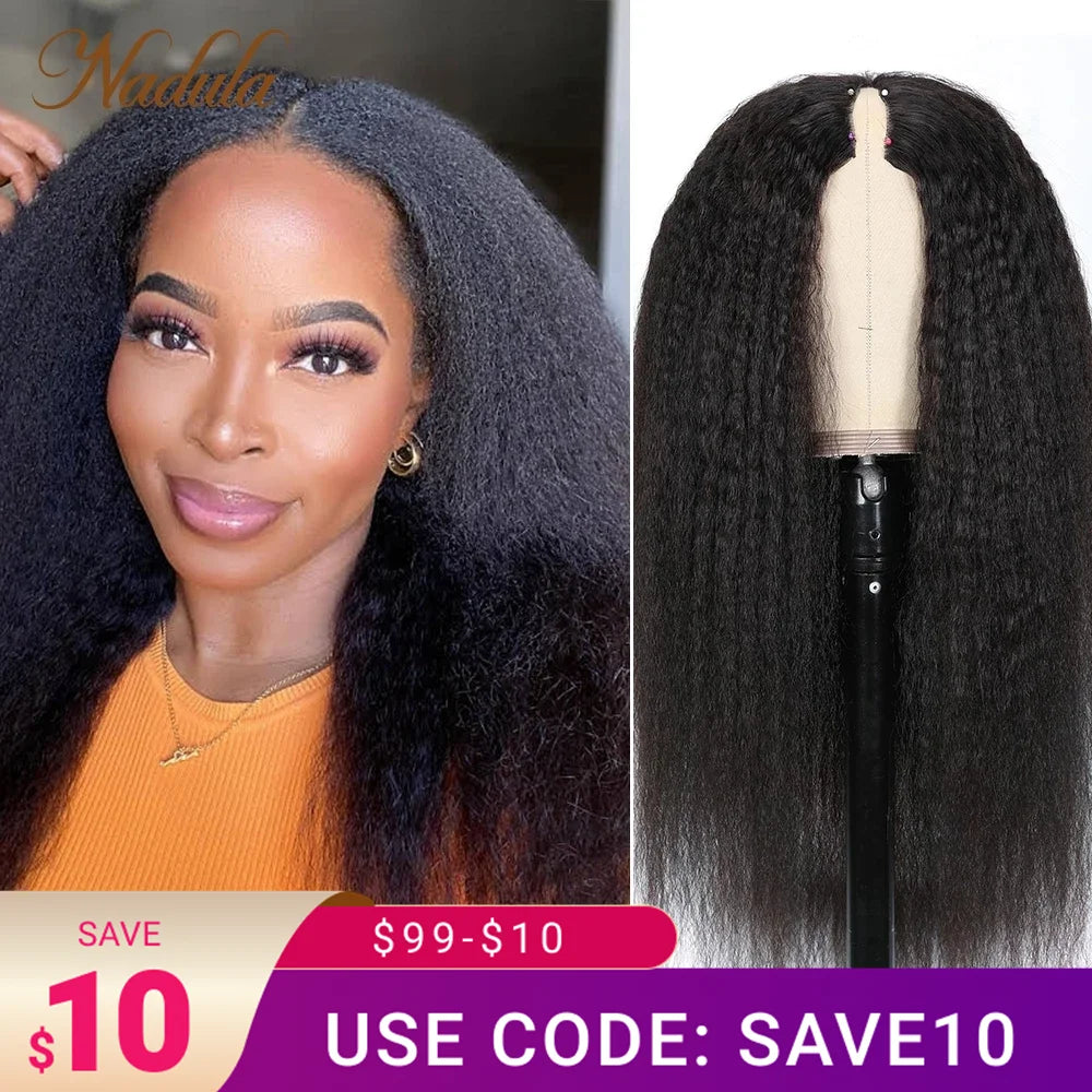 Nadula Hair Kinky Straight V Part Wig Human Hair Brazilian Hair Wigs V Shape  Human Hair Wigs No Leave Out