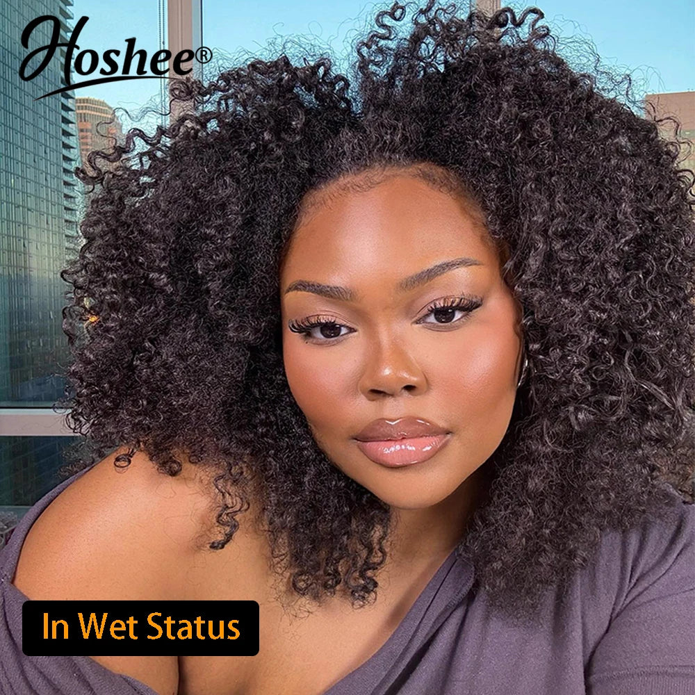 Mongolian Afro Curly Glueless 5x5 Lace Closure Human Hair Wig 360 Full Lace Wig With 4c Edges Higher Density Remy Human Hair 250