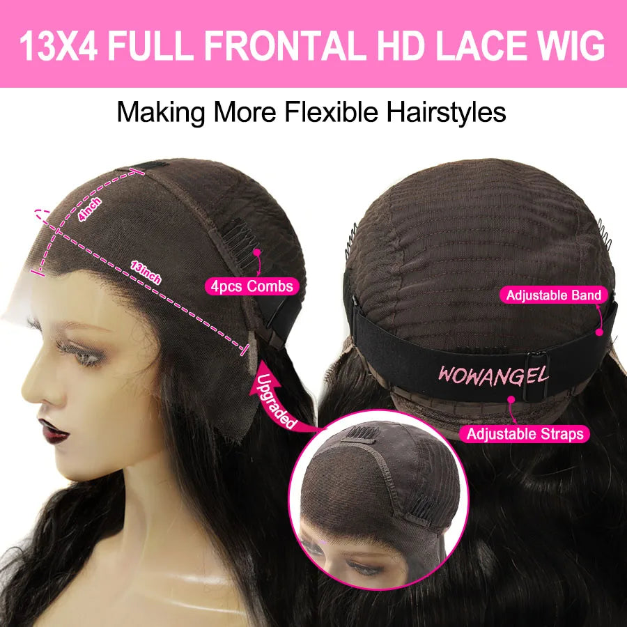 Wow Angel 250% 13x4 HD Lace Frontal Wigs Body Wave Highlight Wig Pre Plucked Melt Skin Full Lace Frontal Wig HD Lace Closure Wig