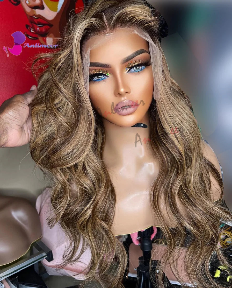Honey Blonde Highlighted Lace Front Wigs Human hair Middle Part Wig Human Hair 100% Human Hair Wigs Frontal WIgs Human Hair 4X4