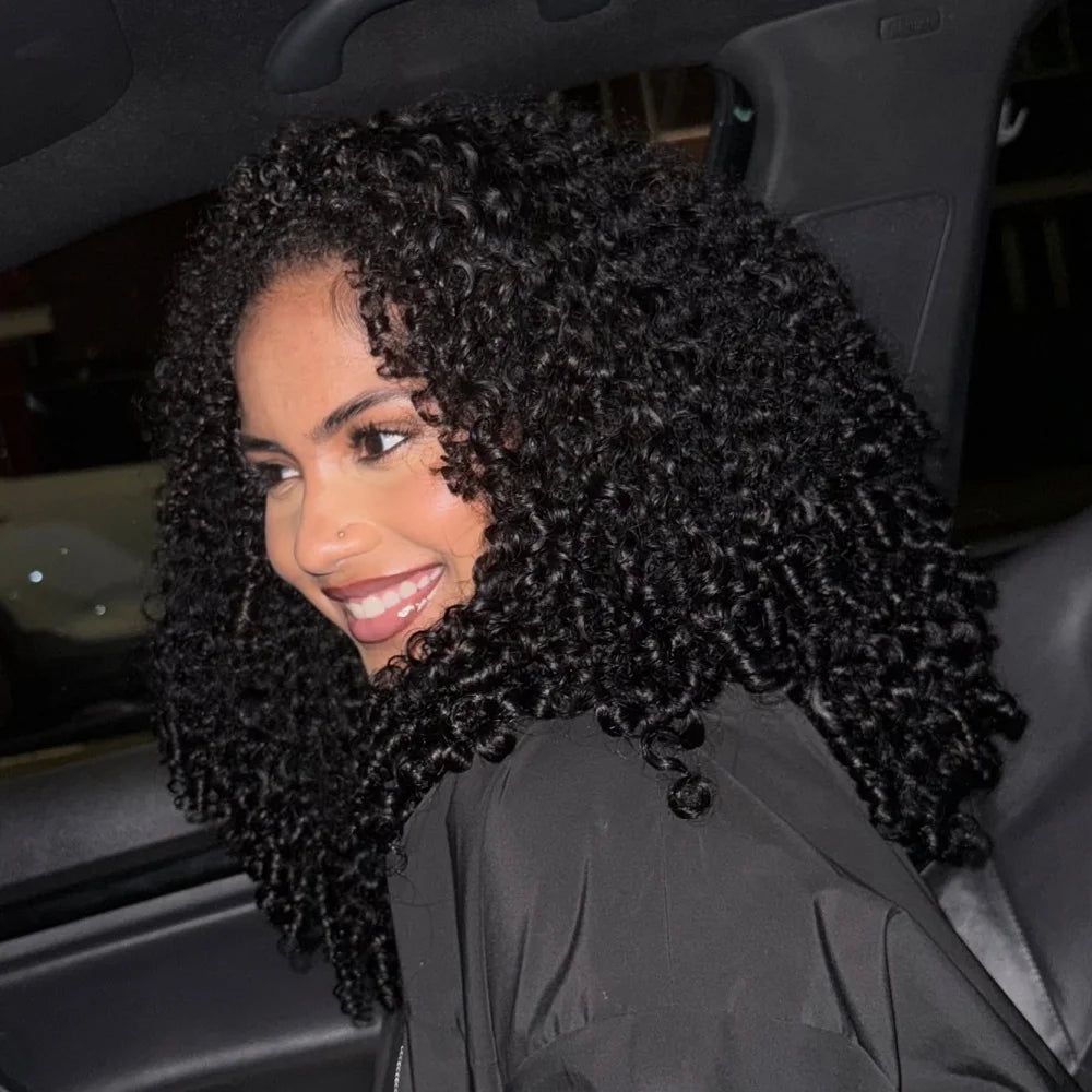 Human Hair Half Wig Kinky Curly Burmese Pixi Curly Half Wig For Women Ready To Wear 3 In 1 Flip Over Natural Black Glueless Wigs