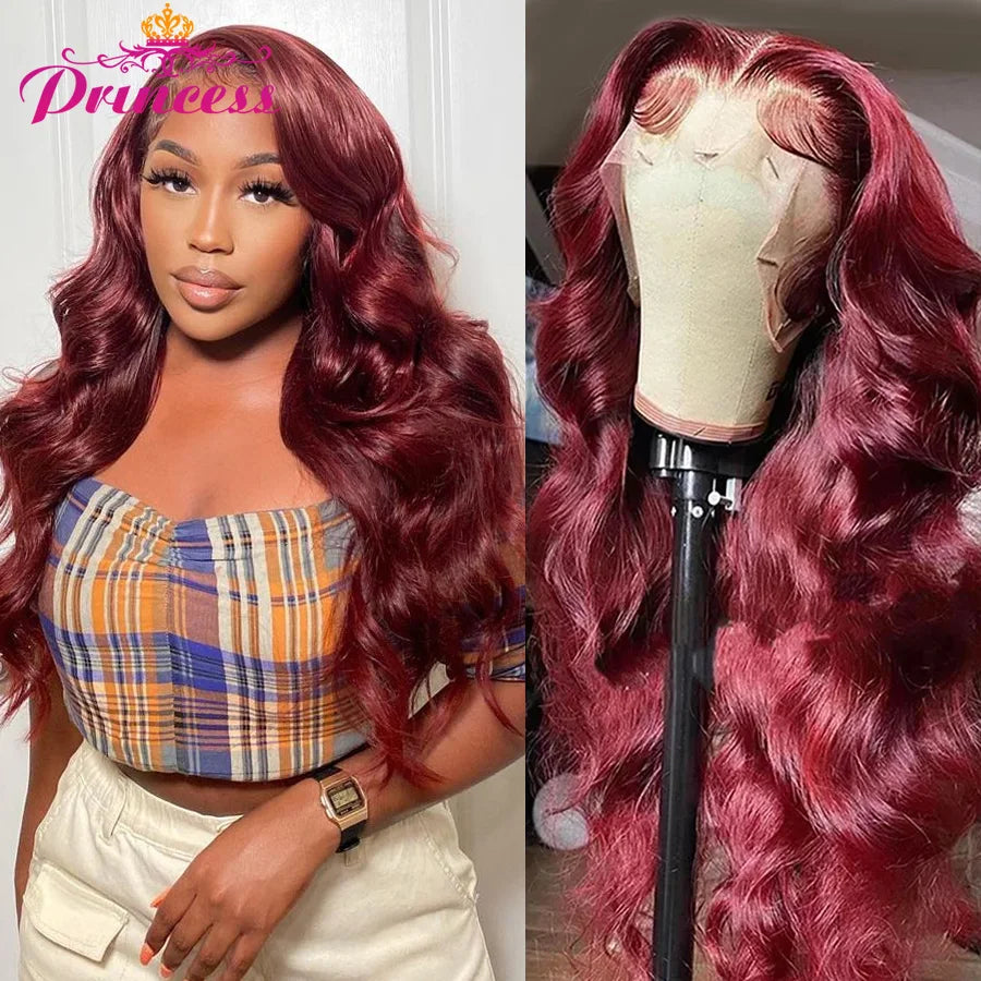 99J Burgundy Brazilian Body Wave Lace Front Wigs For Women 13x4 Lace Frontal Human Hair Wig Pre Plucked Princess Hair Wig