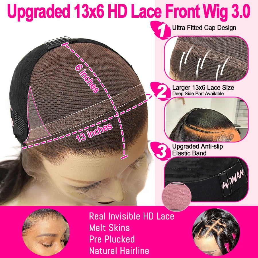 34inch 13x6 HD Lace Front Wigs Water Wave Wig HD Lace Front Human Hair Wigs Curly Wigs Melt Skins Pre Plucked Glueless For Woman