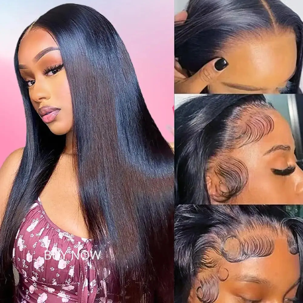 Real Full Lace Front Straight Wig HD Pre Plucked Natrual Black Lace Front Wig Transparent Lace Front Human Wig For Women