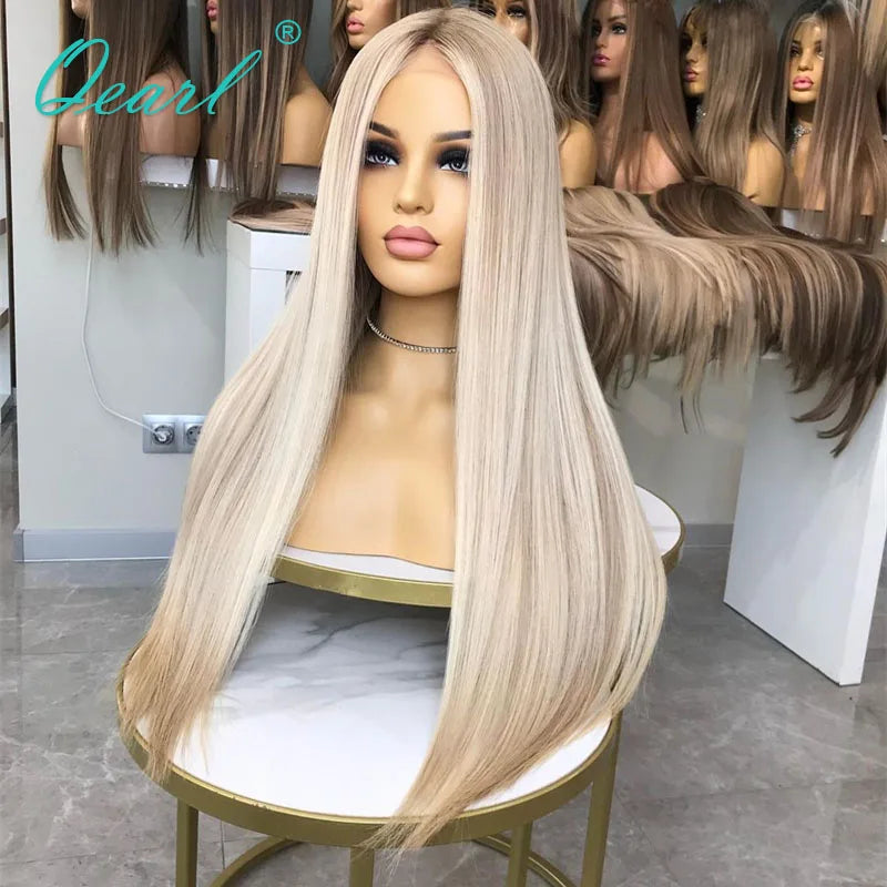 Full Lace Wig Real Human Hair Lace Frontal Wig HD Icy Ash Blonde Loose Body Wave Virgin Brazilian Hair Lace Front Wig 180% Qearl