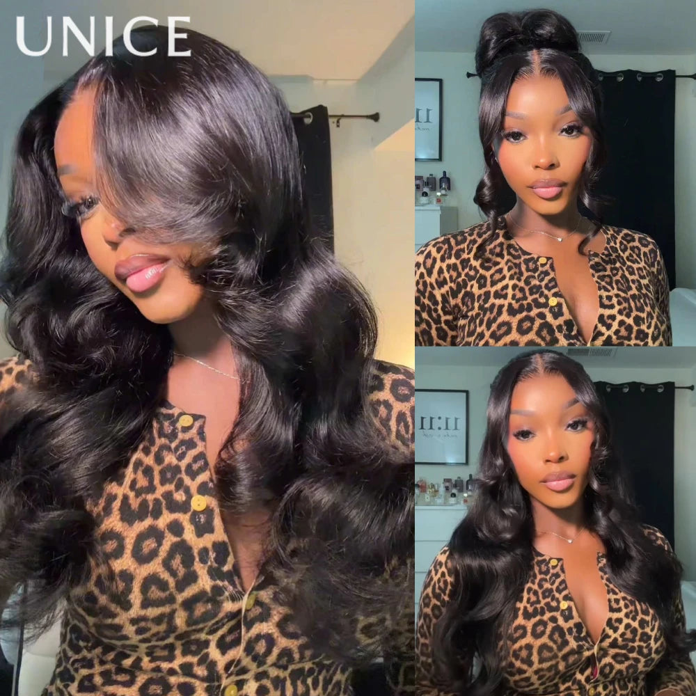 UNice 13x4 HD Real Scalp Loose Wave Wig With Face Framing Curtain Bangs Pre Cut Pre Bleached Glueless Human Hair Wigs