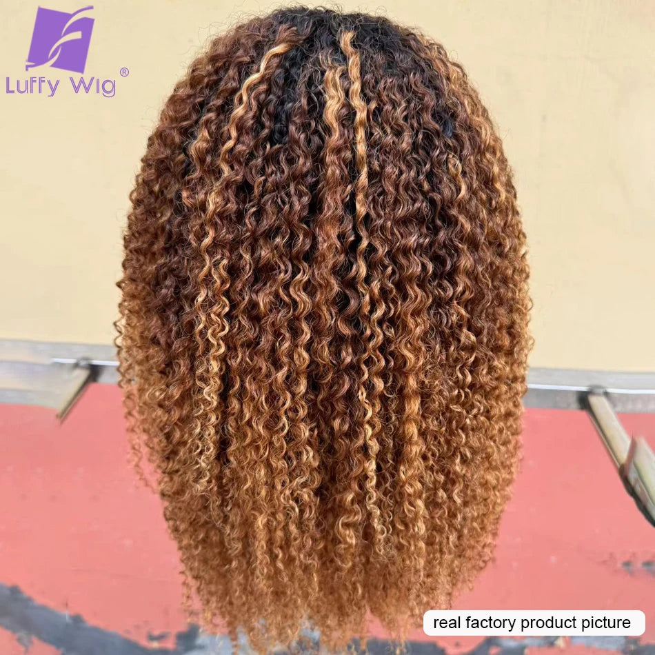 Ombre Afro Kinky Curly Wigs Human Hair with Bangs Brazilian Blonde Wig Scalp Top Full Machine Made Human Hair Wigs for Women